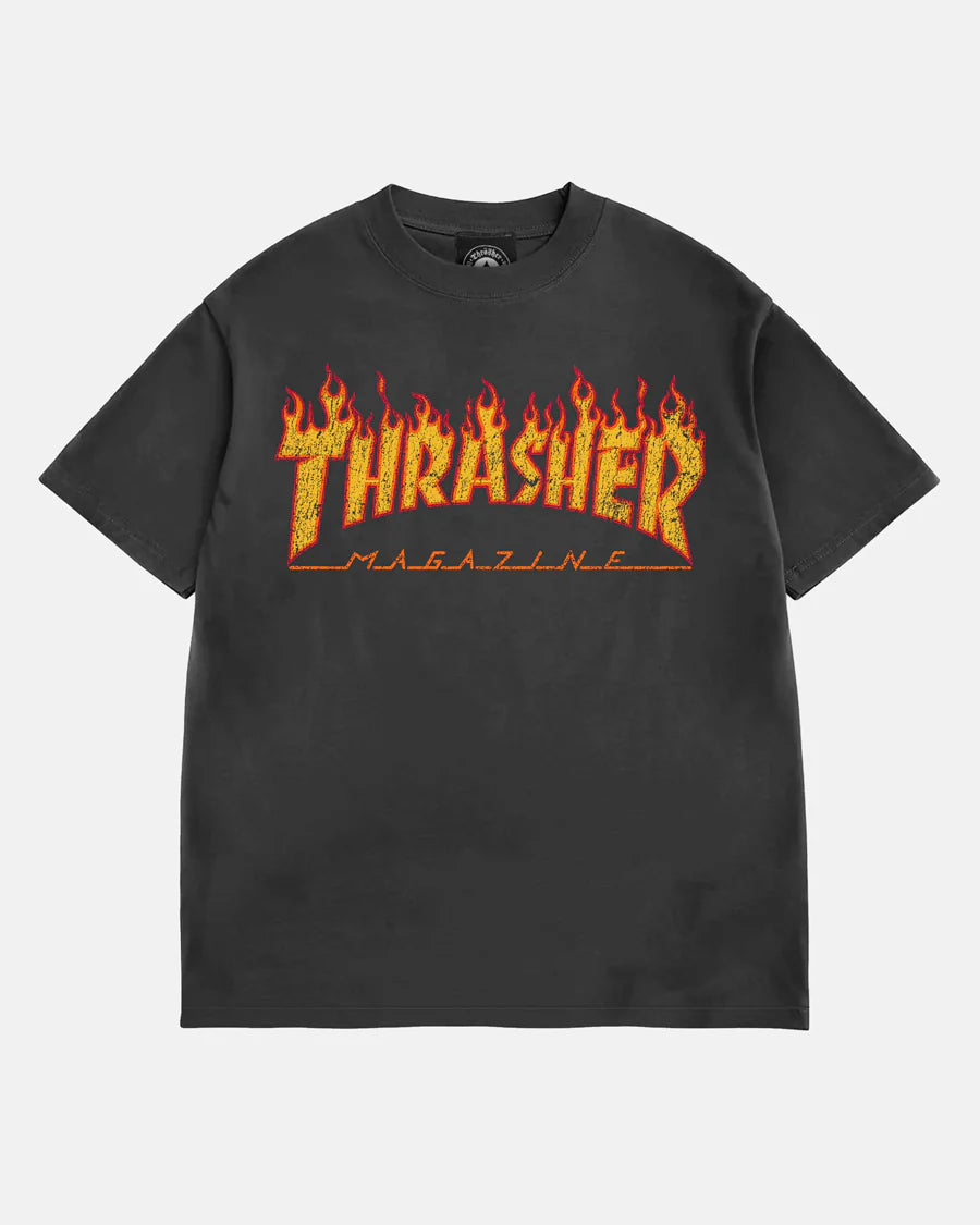 THRASHER FLAME VINTAGE - T-SHIRT - BLACK