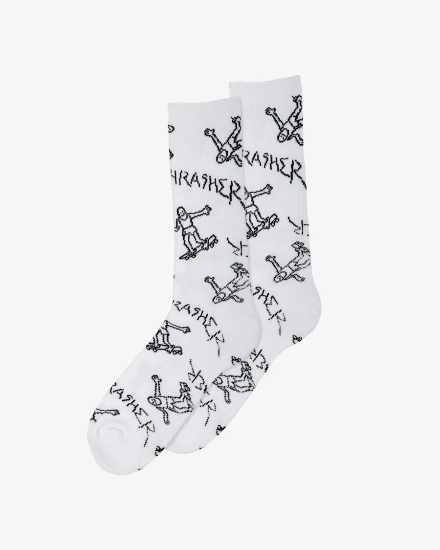 THRASHER GONZ CREW SOCKS - WHITE/BLACK