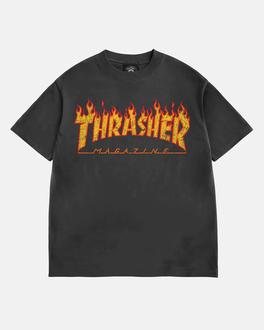 THRASHER FLAME VINTAGE - T-SHIRT - BLACK